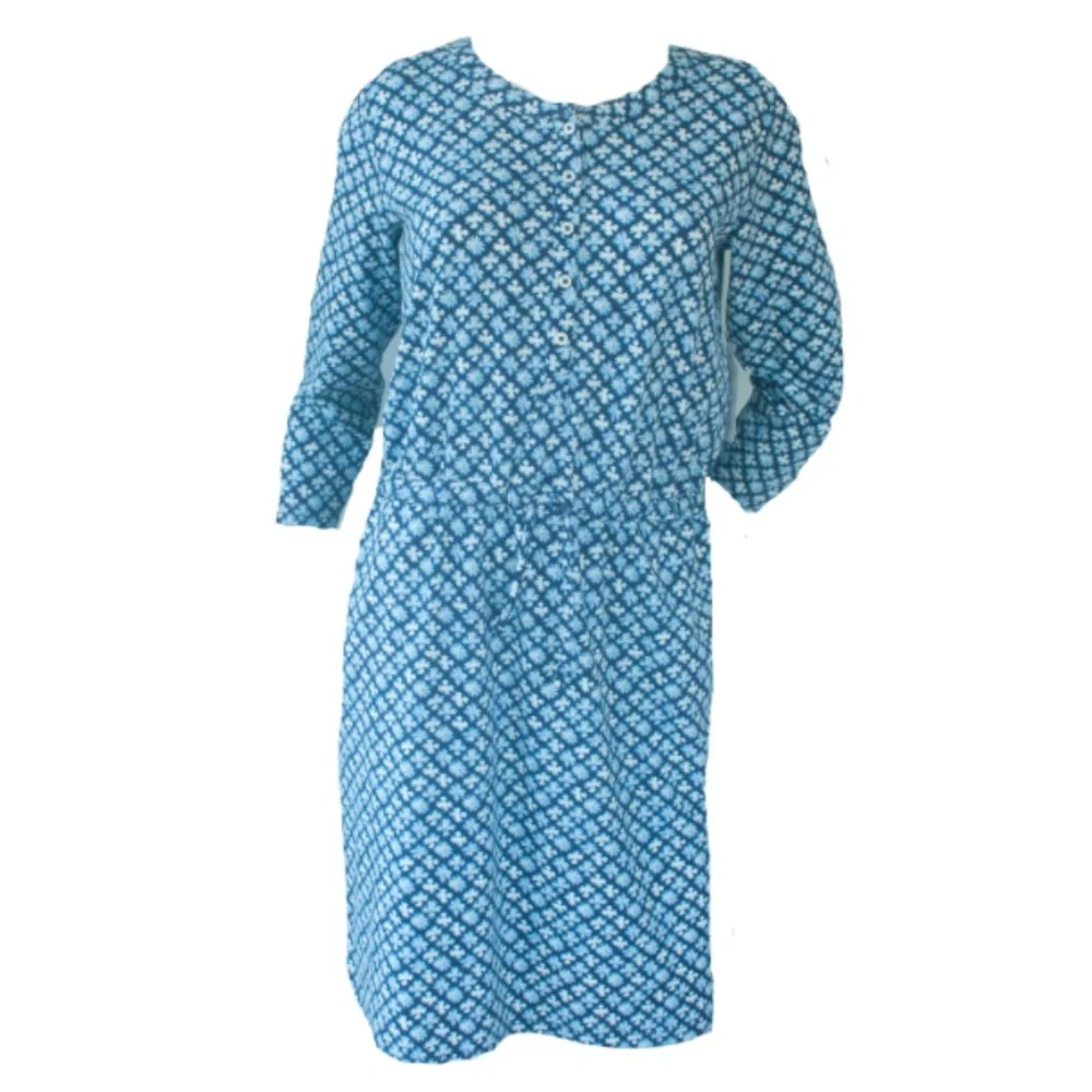 NWT Lands' End Blue Floral Tie Waist Casual Stretch Dress - Picture 1 of 9